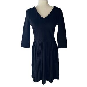 GANNI ANTHROLOGIE WOMEN DRESS XSMALL BLACK V-NECK FULTON PLEATED LONG SLEEVE